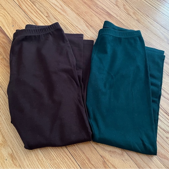 JONES NEW YORK SPORT 2 pair deep green/ chocolate brown leggings, L - Picture 1 of 4